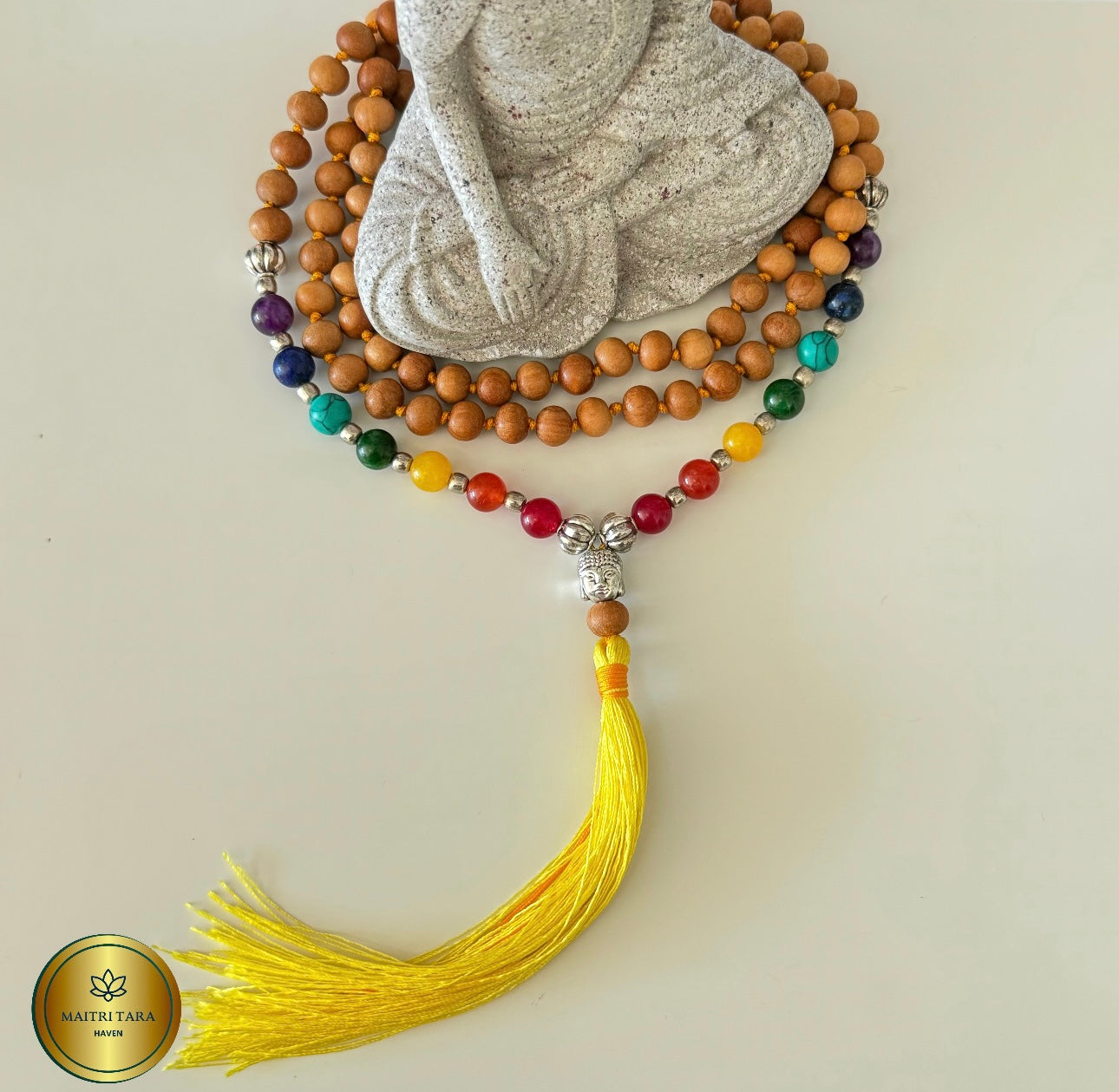 108 Sandalwood 7 Chakras Mala - Hand Knotted Japa Mala