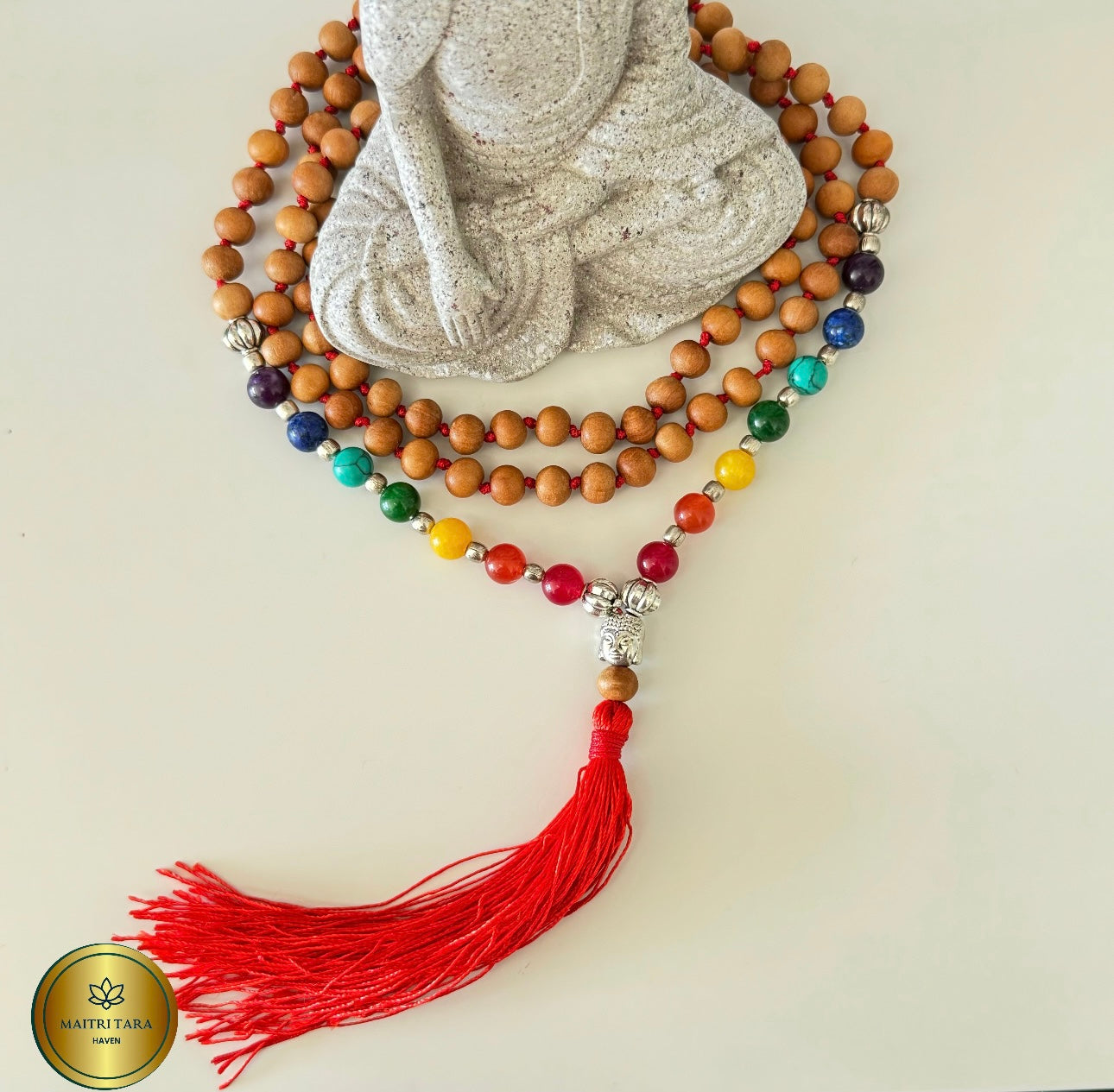108 Sandalwood 7 Chakras Mala - Hand Knotted Japa Mala