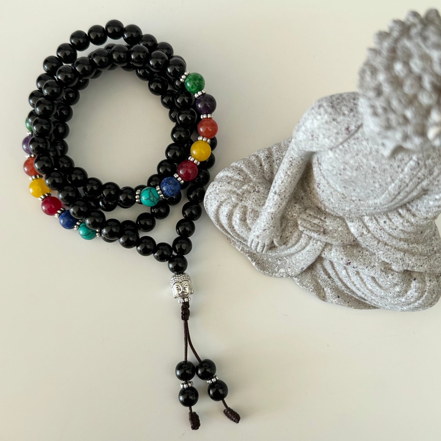 108 Black Onyx 7 Chakras Mala