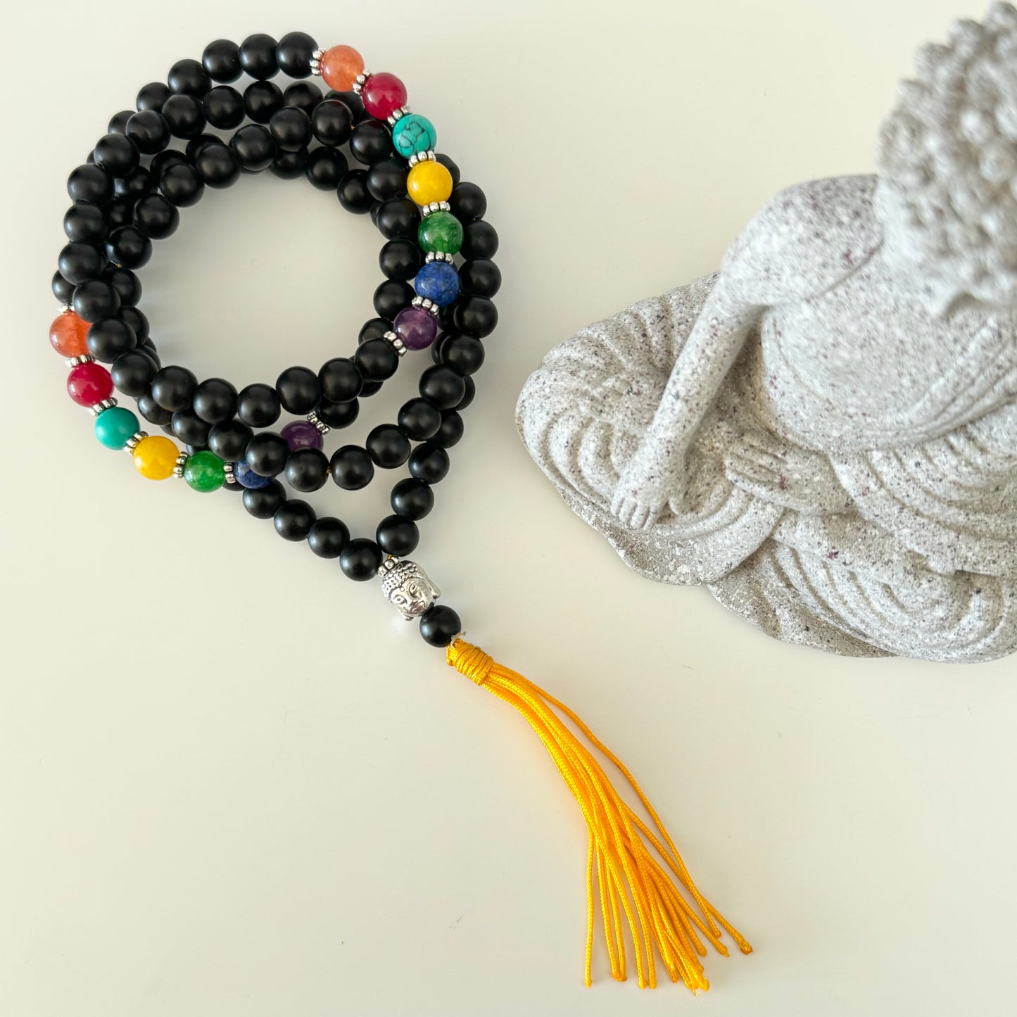 108 Black Onyx 7 Chakras Mala