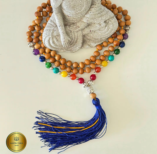 108 Sandalwood 7 Chakras Mala - Hand Knotted Japa Mala