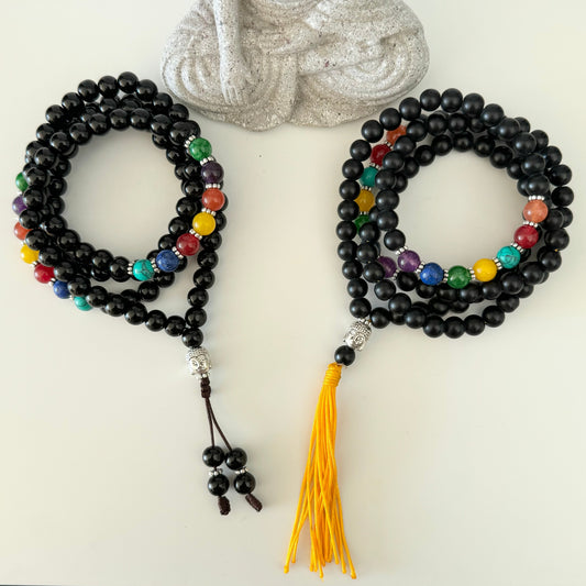 108 Black Onyx 7 Chakras Mala