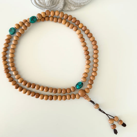 108 Sandalwood and Turquoise Mala