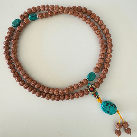 108 Rudraksha & Turquoise Mala